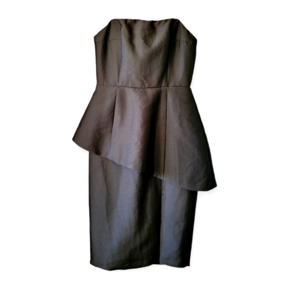 Strapless Satin Peplum Cocktail Minidress Black Medium NWT